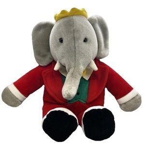 Vintage Gund Babar Elephant Plush in Red Suit with Yellow Crown 1988